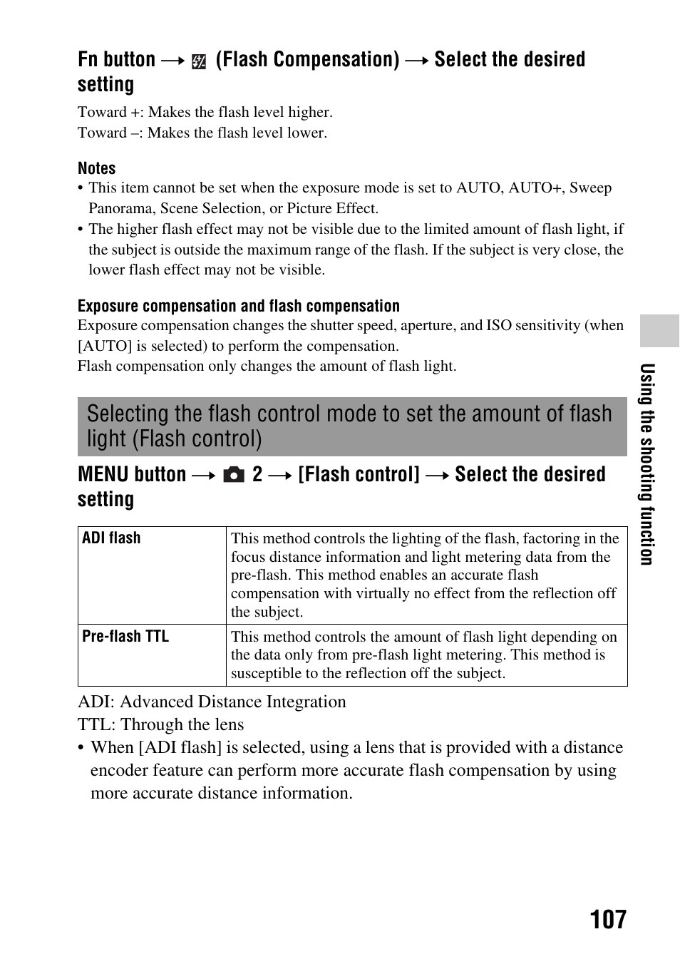 Flash light (flash control) | Sony SLT-A35 User Manual | Page 107 / 202