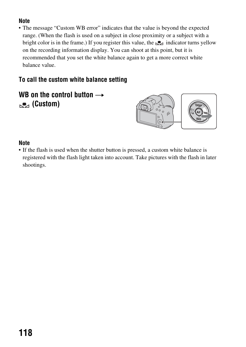 Wb on the control button t (custom) | Sony SLT-A35 User Manual | Page 118 / 202