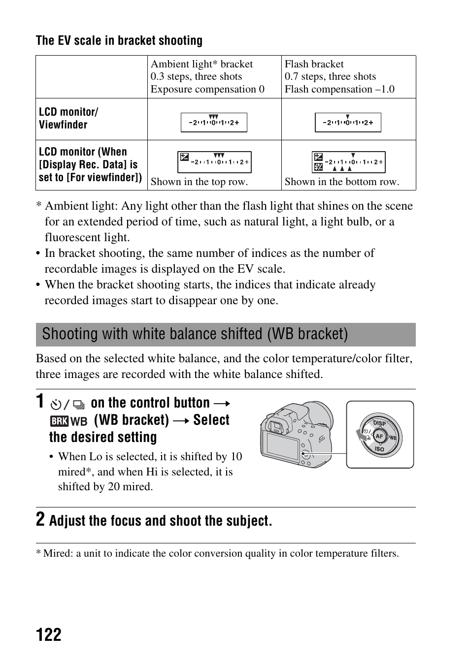 Shooting with white balance shifted (wb bracket) | Sony SLT-A35 User Manual | Page 122 / 202