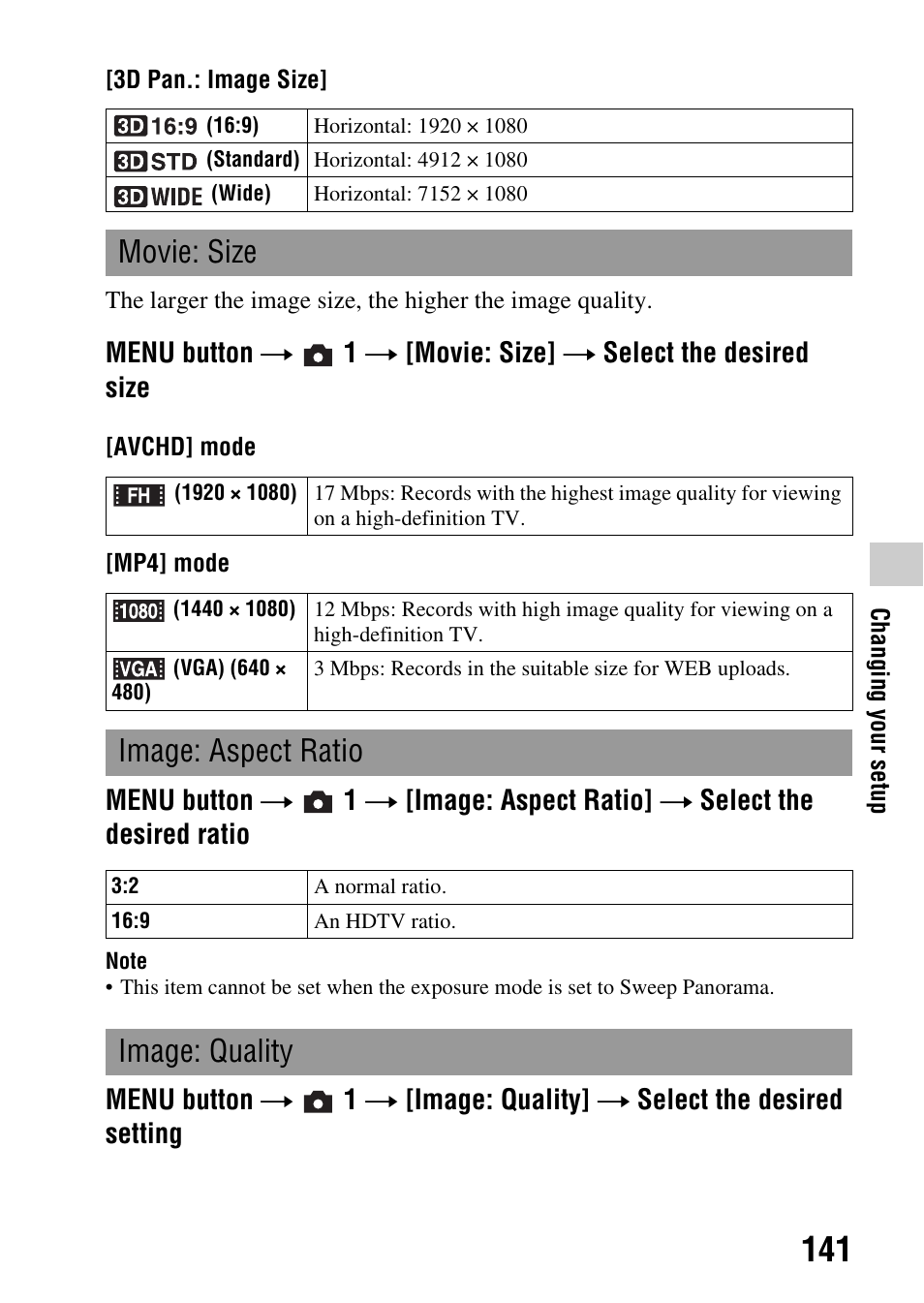 Y (141), Ze (141), Movie: size | Image: aspect ratio, Image: quality | Sony SLT-A35 User Manual | Page 141 / 202