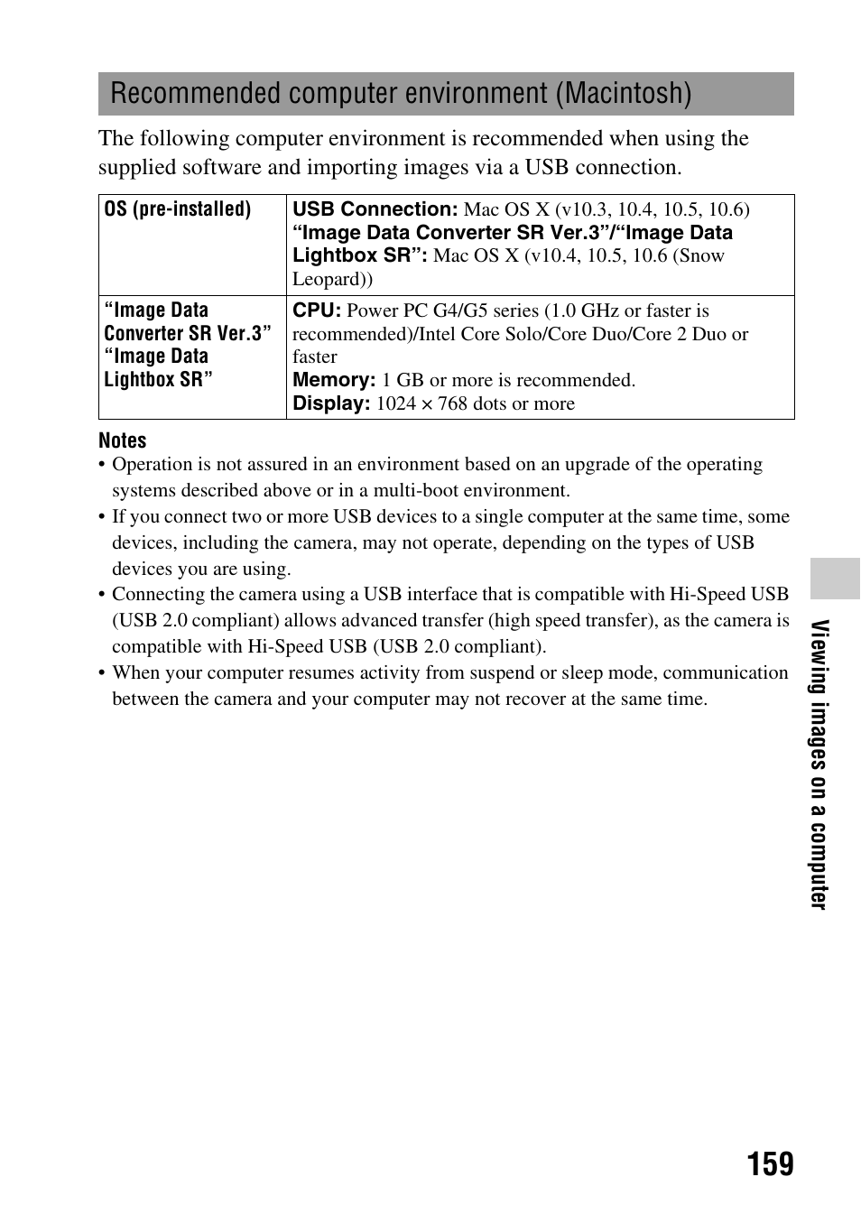 Recommended computer environment (macintosh) | Sony SLT-A35 User Manual | Page 159 / 202