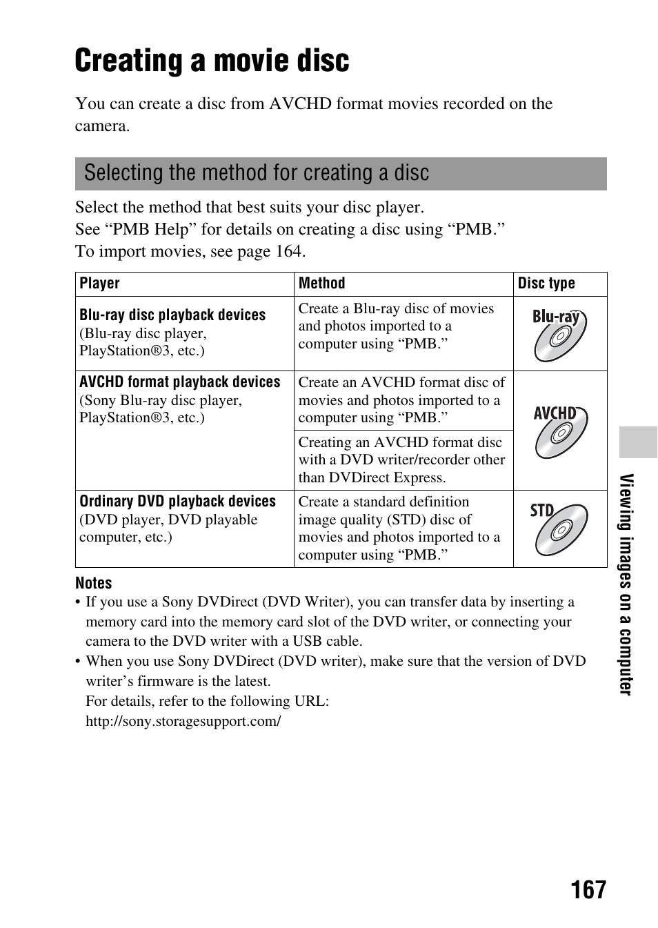 Creating a movie disc, Selecting the method for creating a disc | Sony SLT-A35 User Manual | Page 167 / 202