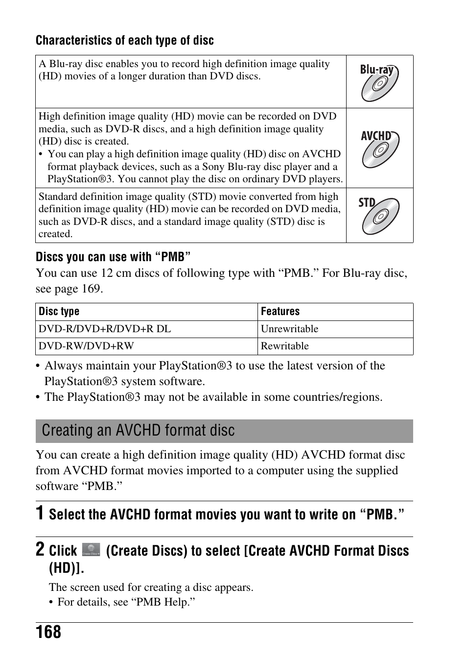 Creating an avchd format disc | Sony SLT-A35 User Manual | Page 168 / 202
