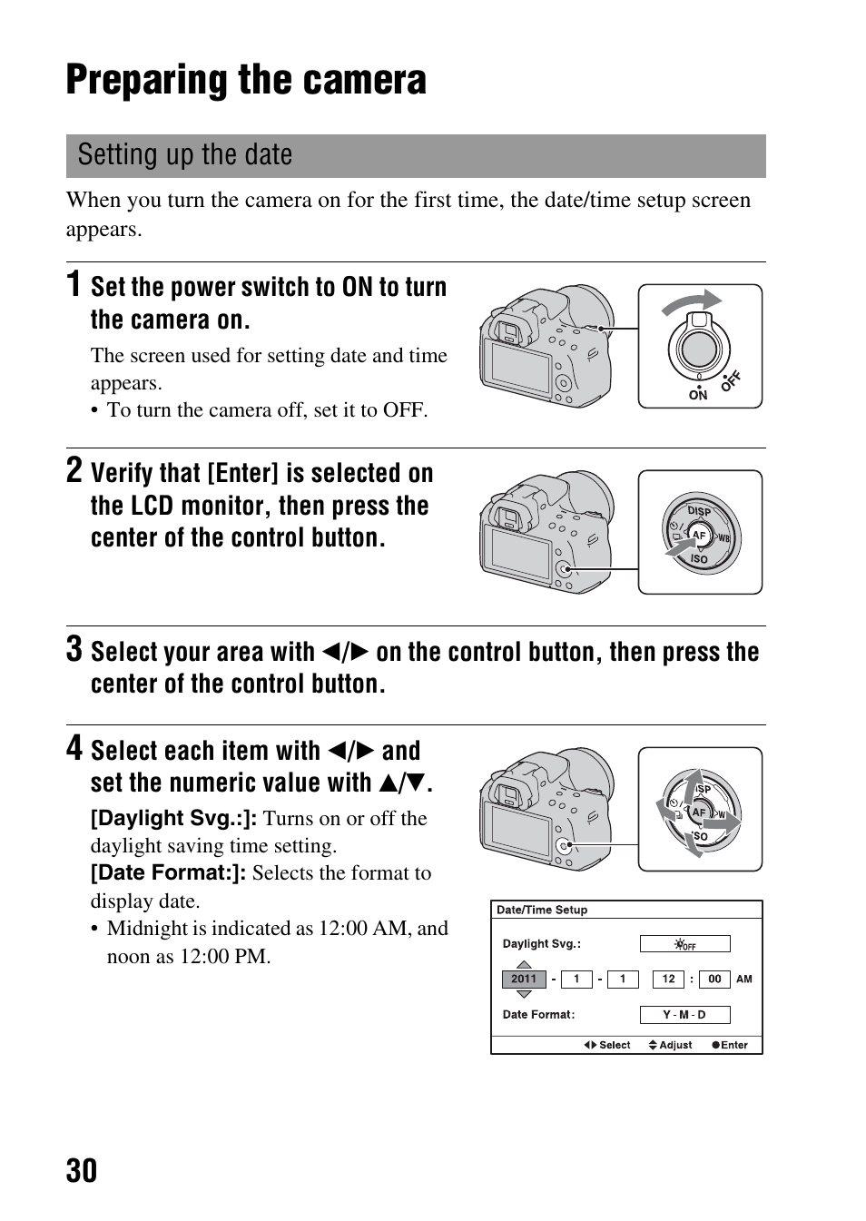 Preparing the camera, Itch (30) | Sony SLT-A35 User Manual | Page 30 / 202