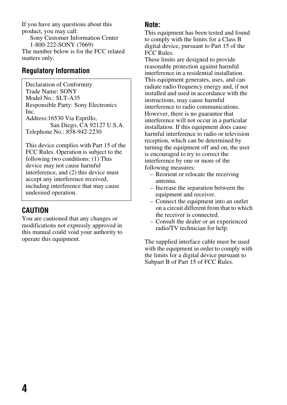 Sony SLT-A35 User Manual | Page 4 / 202