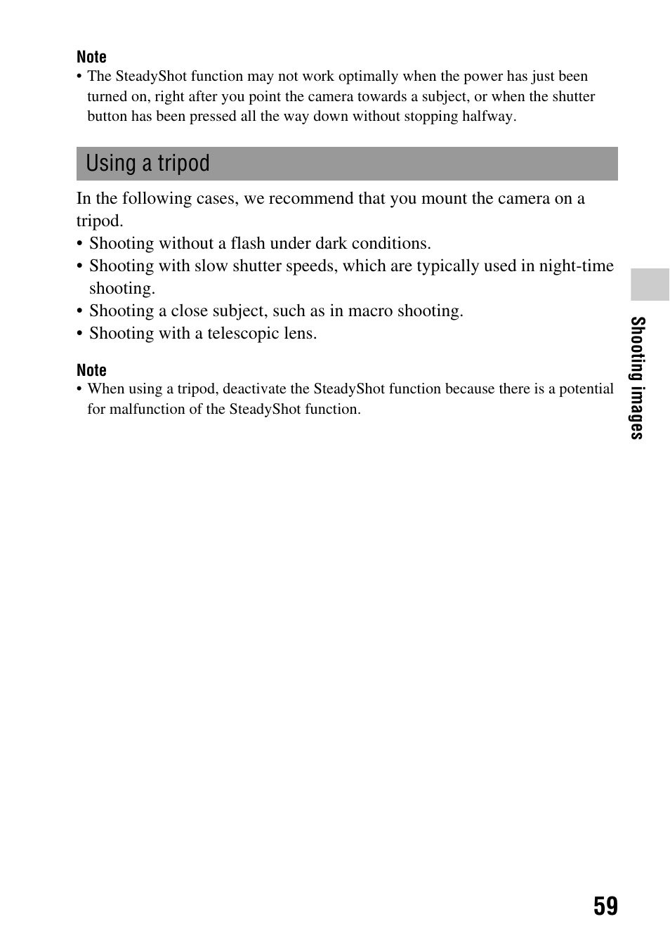 Using a tripod | Sony SLT-A35 User Manual | Page 59 / 202