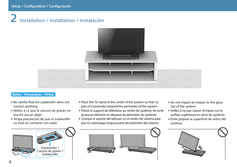 Installation / installation / instalación | Sony HT-XT1 User Manual | Page 4 / 16