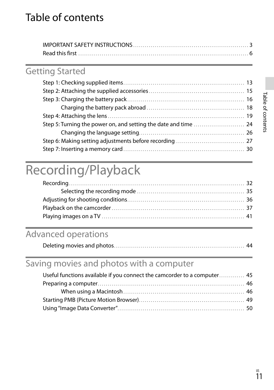 Sony NEX-VG20 User Manual | Page 11 / 155