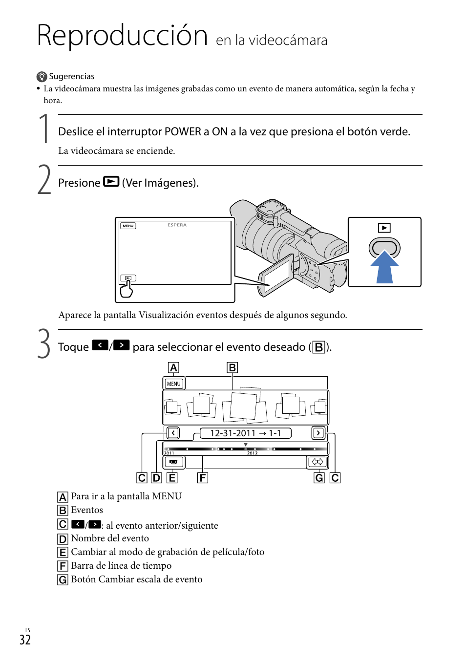 Reproducción en la videocámara, Reproducción | Sony NEX-VG20 User Manual | Page 110 / 155