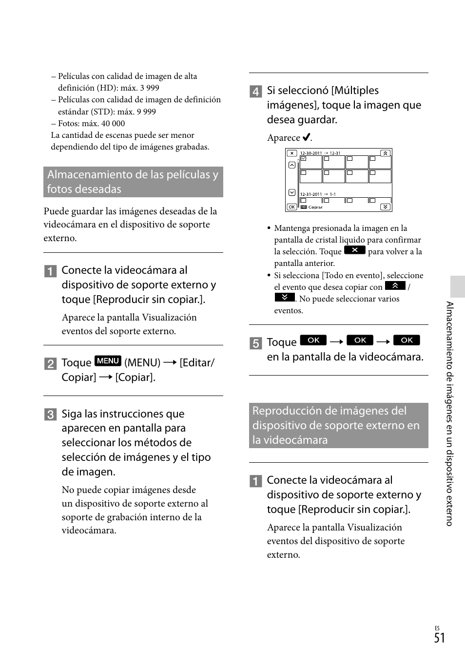 Almacenamiento de las películas y fotos deseadas | Sony NEX-VG20 User Manual | Page 129 / 155