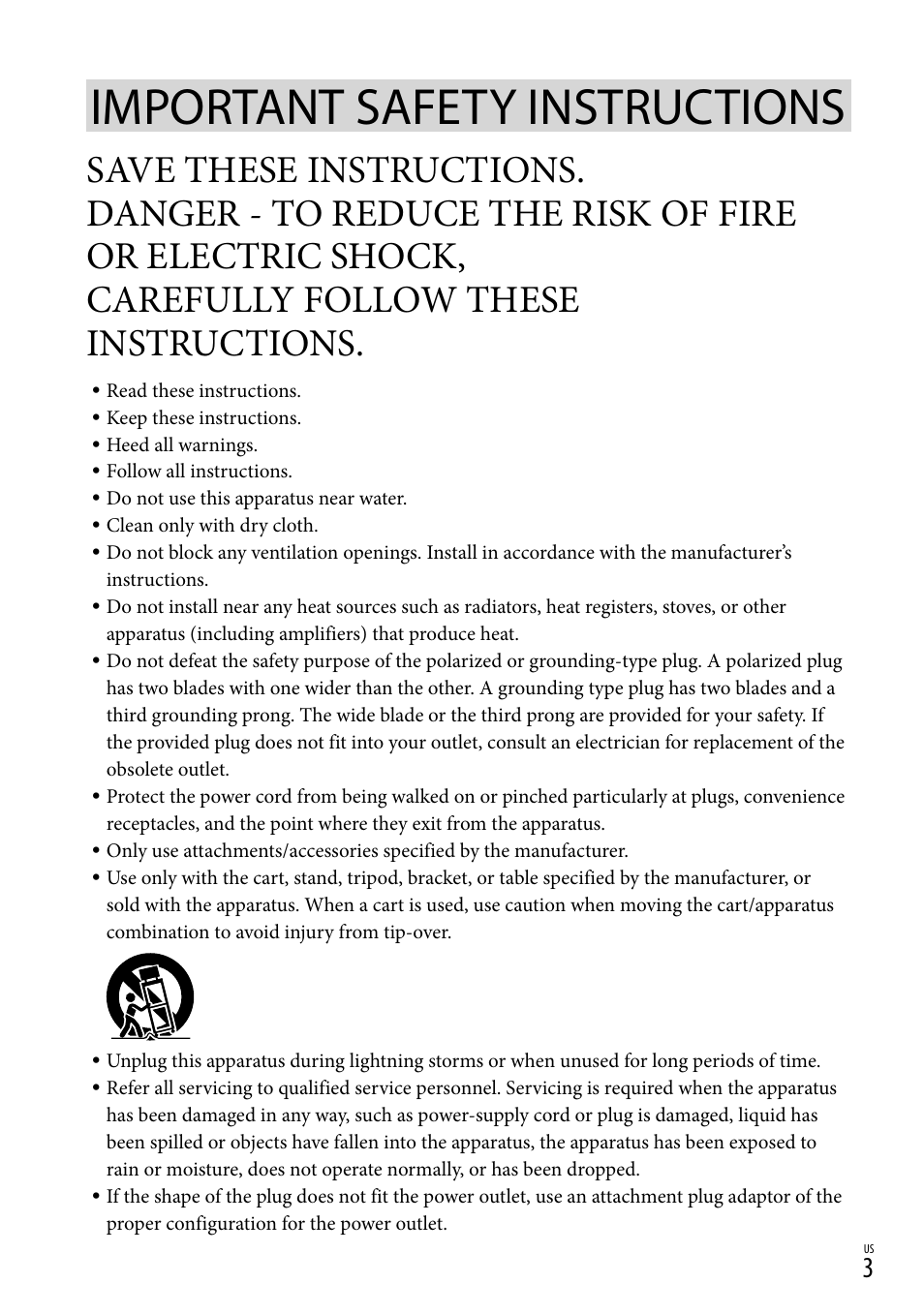 Important safety instructions, Carefully follow these instructions | Sony NEX-VG20 User Manual | Page 3 / 155