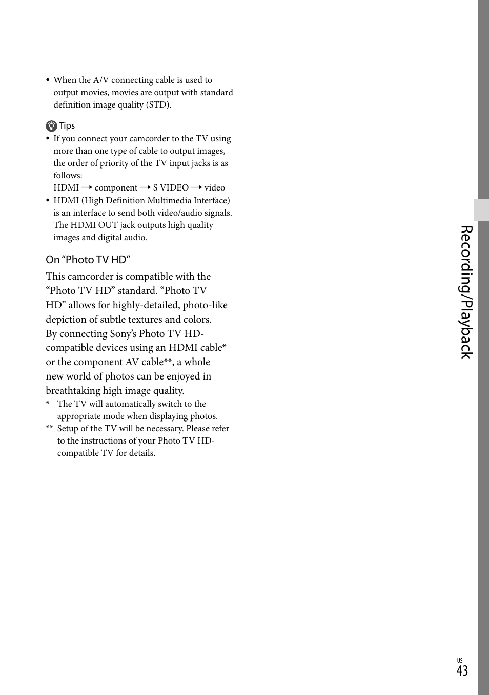 Rec or ding/p la yback | Sony NEX-VG20 User Manual | Page 43 / 155