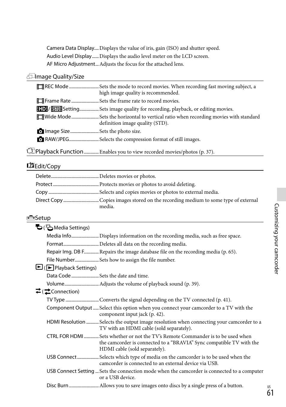 Sony NEX-VG20 User Manual | Page 61 / 155