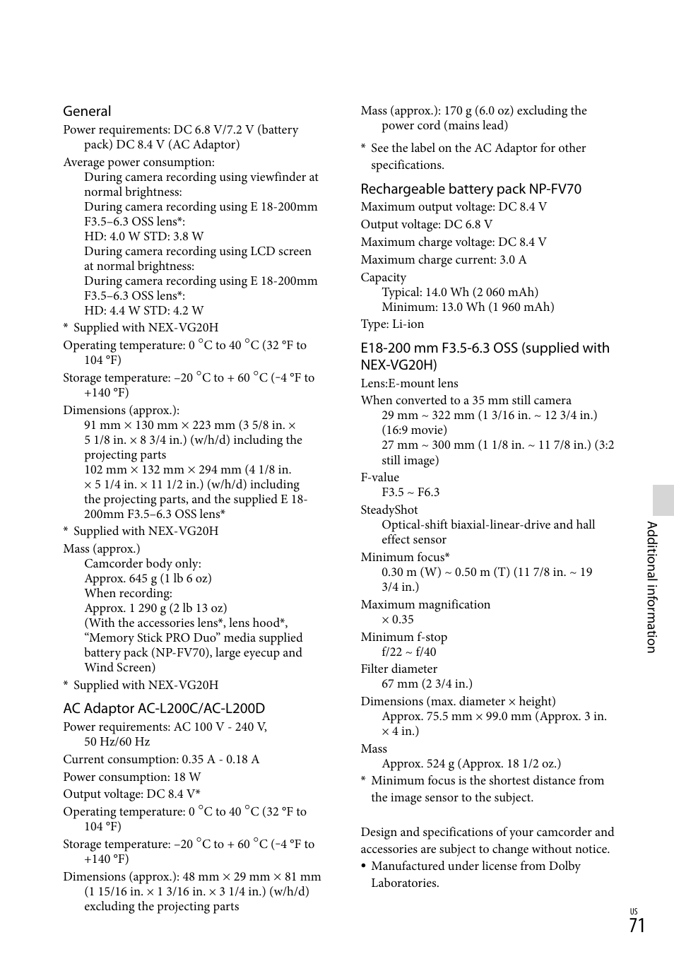 Sony NEX-VG20 User Manual | Page 71 / 155