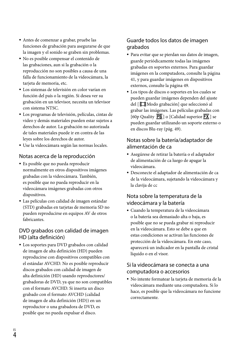 Notas acerca de la reproducción, Guarde todos los datos de imagen grabados | Sony NEX-VG20 User Manual | Page 82 / 155