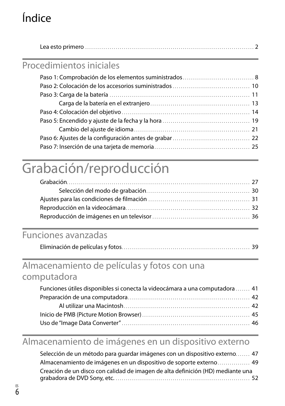 Índice, Grabación/reproducción, Procedimientos iniciales | Funciones avanzadas | Sony NEX-VG20 User Manual | Page 84 / 155