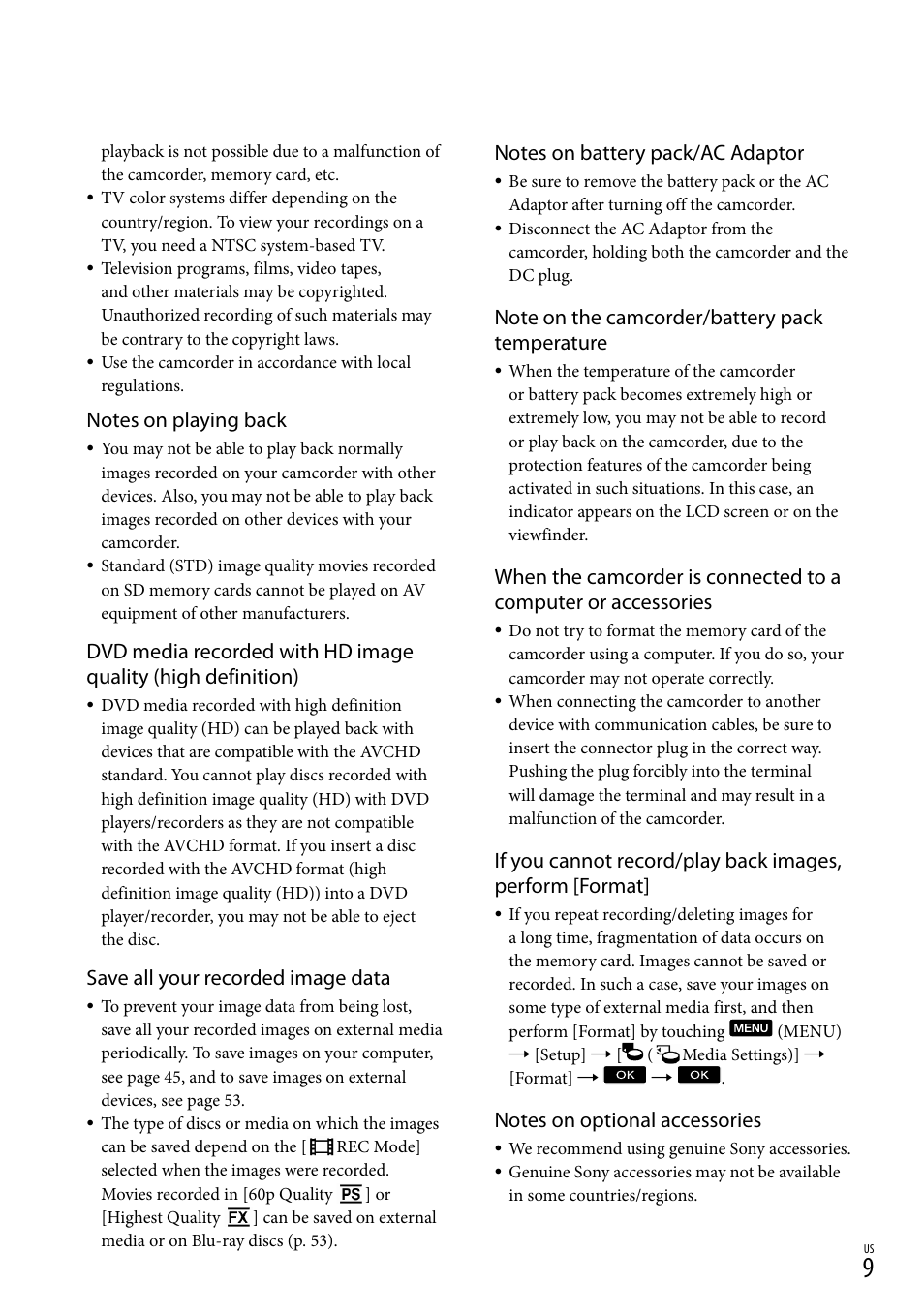 Save all your recorded image data | Sony NEX-VG20 User Manual | Page 9 / 155