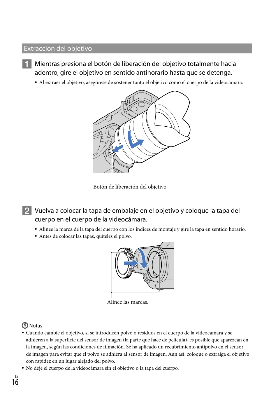 Extracción del objetivo | Sony NEX-VG20 User Manual | Page 94 / 155