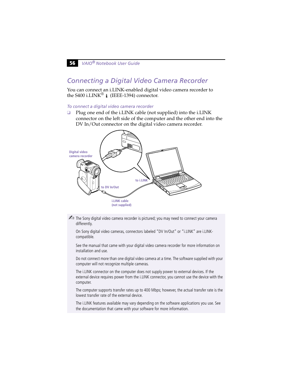 Connecting a digital video camera recorder, To connect a digital video camera recorder | Sony PCG-F420 User Manual | Page 66 / 94