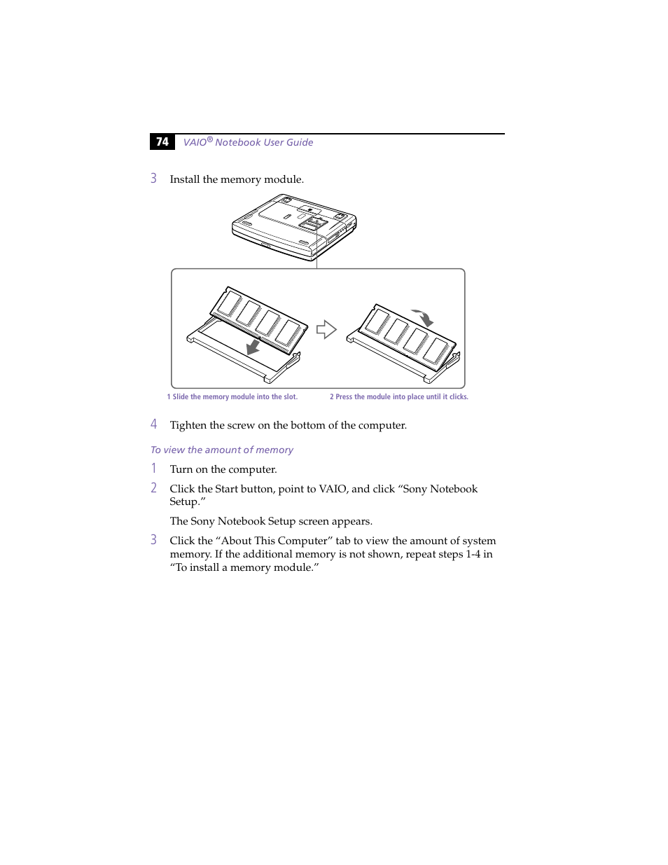 To view the amount of memory | Sony PCG-F420 User Manual | Page 84 / 94