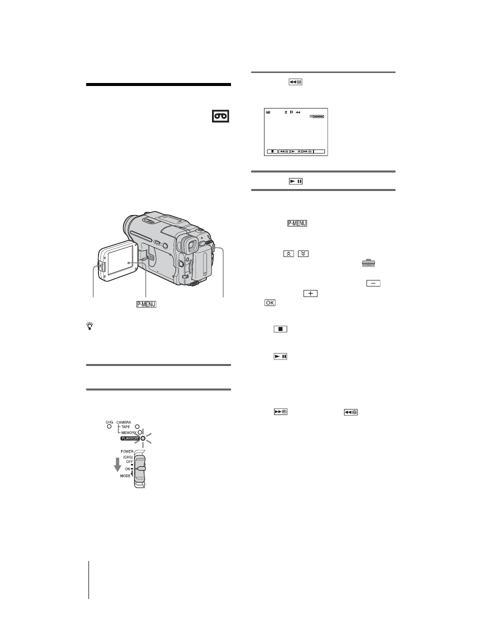 Playback, Viewing movies recorded on a tape | Sony DCR-TRV460 User Manual | Page 46 / 136