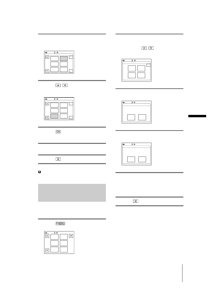 Initializing the settings, Reset, Touch the menu item you want to move | Touch / to move the menu item to the desired place, Touch, Touch [end, Touch [p-menu set up, Touch [reset, Touch [yes | Sony DCR-TRV460 User Manual | Page 85 / 136