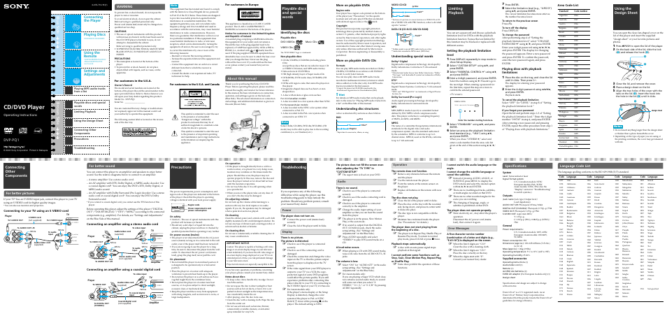 Sony DVP-PQ1S User Manual | 2 pages