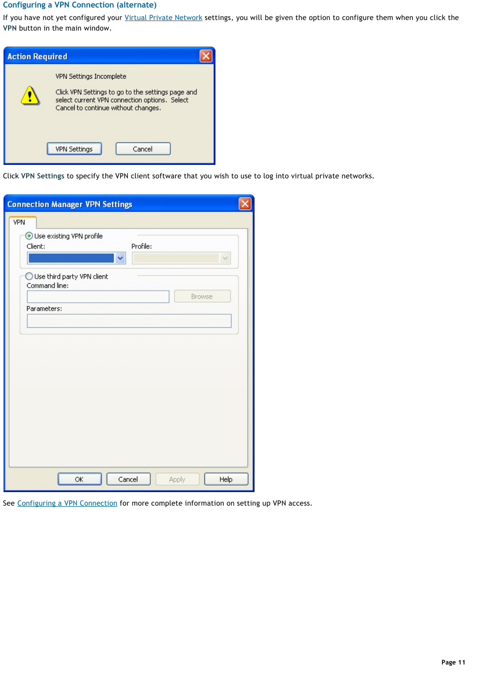 Configuring a vpn connection (alternate) | Sony VGN-T360P User Manual | Page 11 / 43