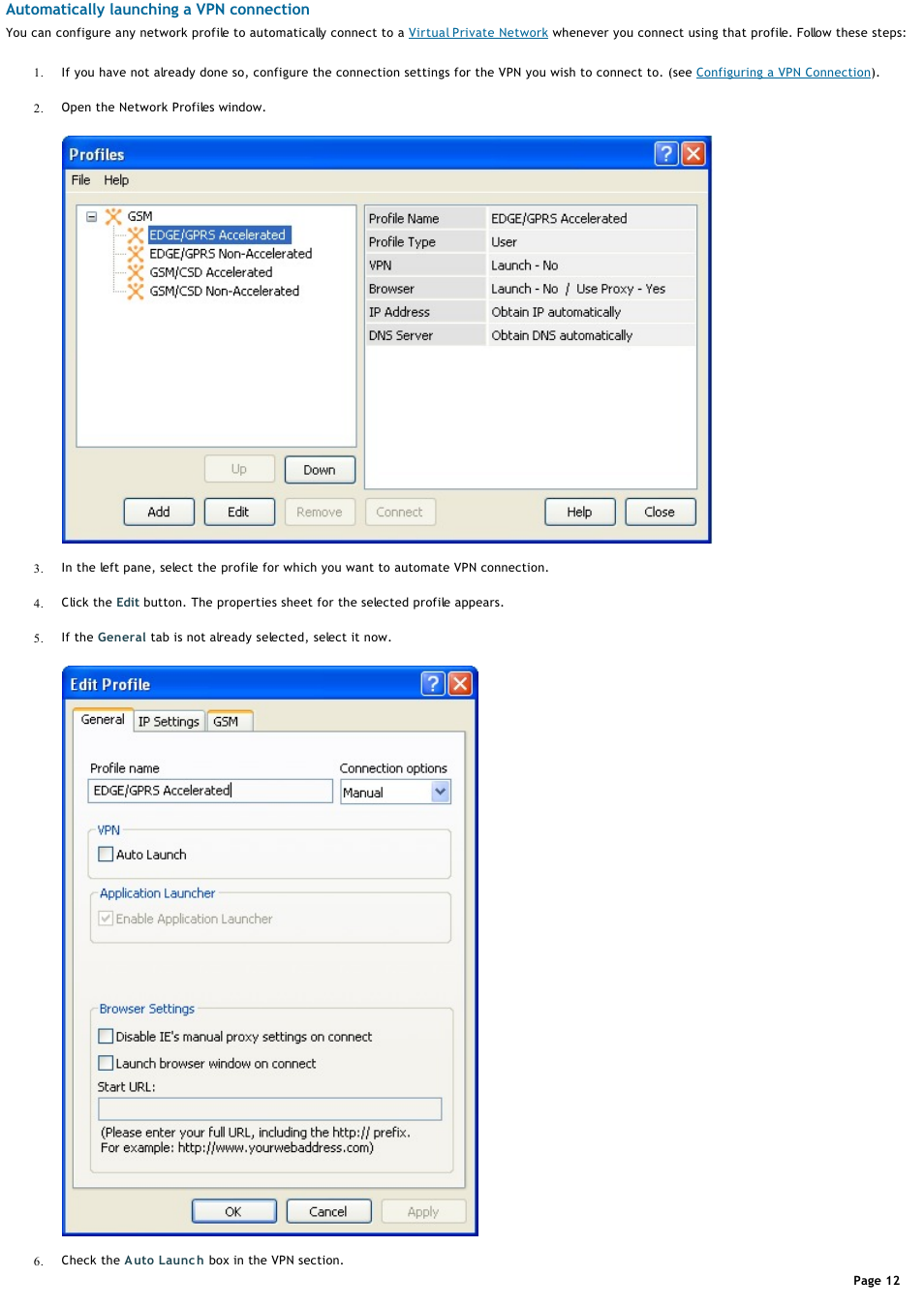 Automatically launching a vpn connection | Sony VGN-T360P User Manual | Page 12 / 43