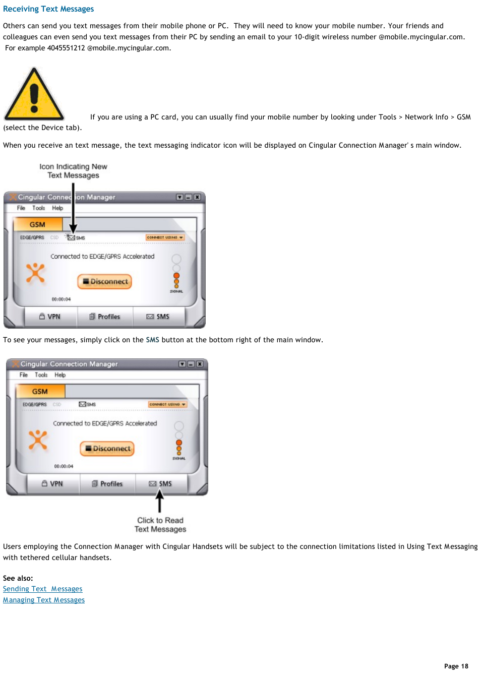 Receiving text messages | Sony VGN-T360P User Manual | Page 18 / 43