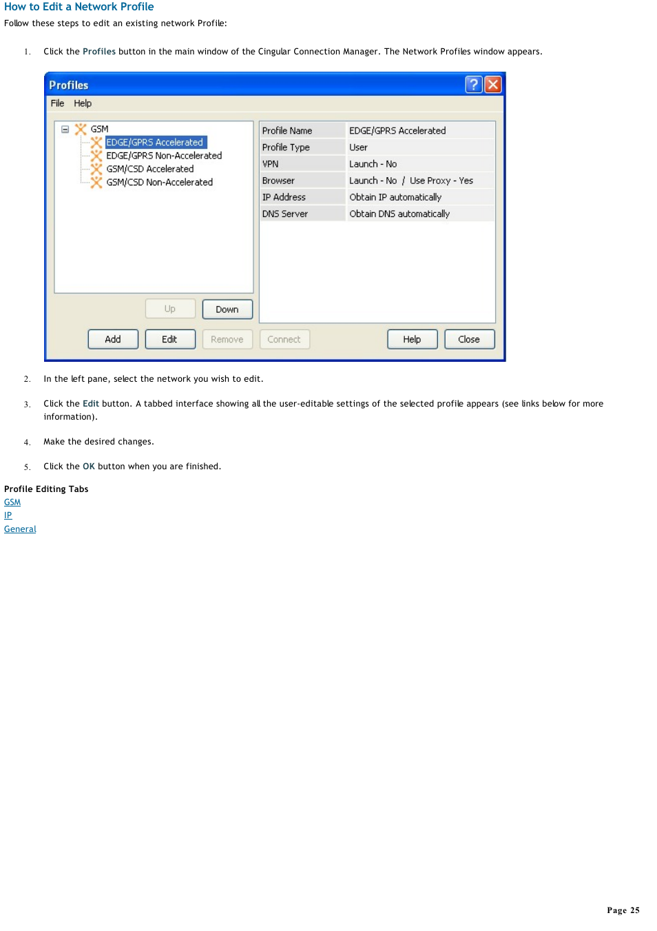 How to edit a network profile | Sony VGN-T360P User Manual | Page 25 / 43