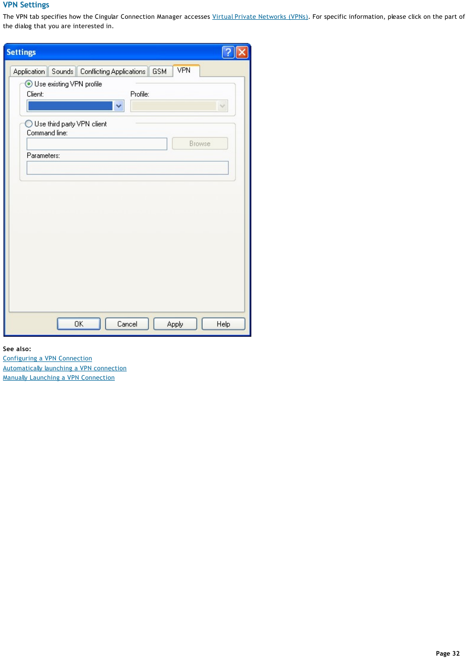 Vpn tab, Vpn settings | Sony VGN-T360P User Manual | Page 32 / 43