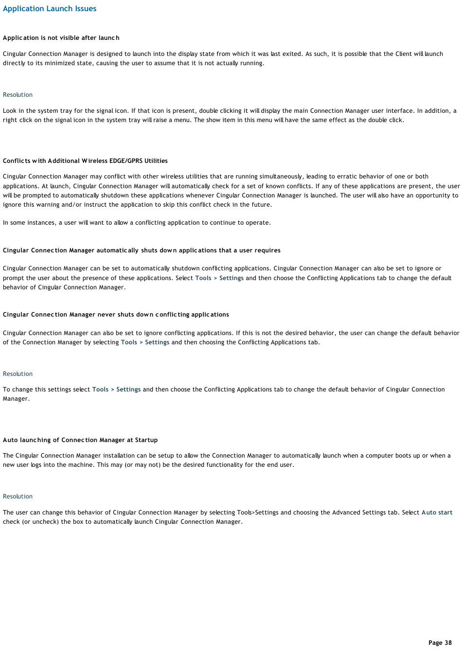 Troubleshooting guide, Application launch issues | Sony VGN-T360P User Manual | Page 38 / 43