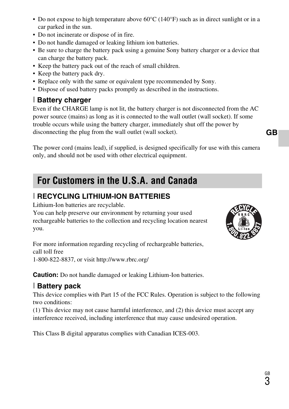 For customers in the u.s.a. and canada | Sony DSC-WX5 User Manual | Page 3 / 68