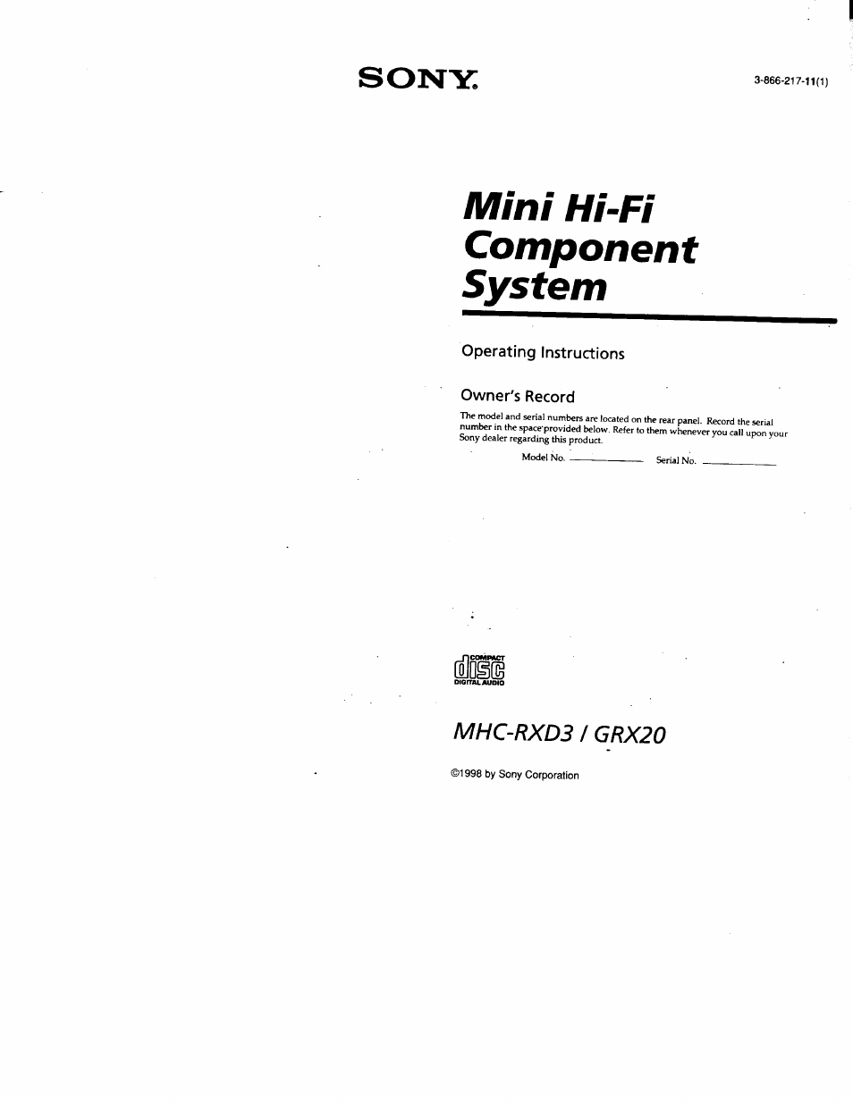 Sony MHC-RXD3 User Manual | 35 pages
