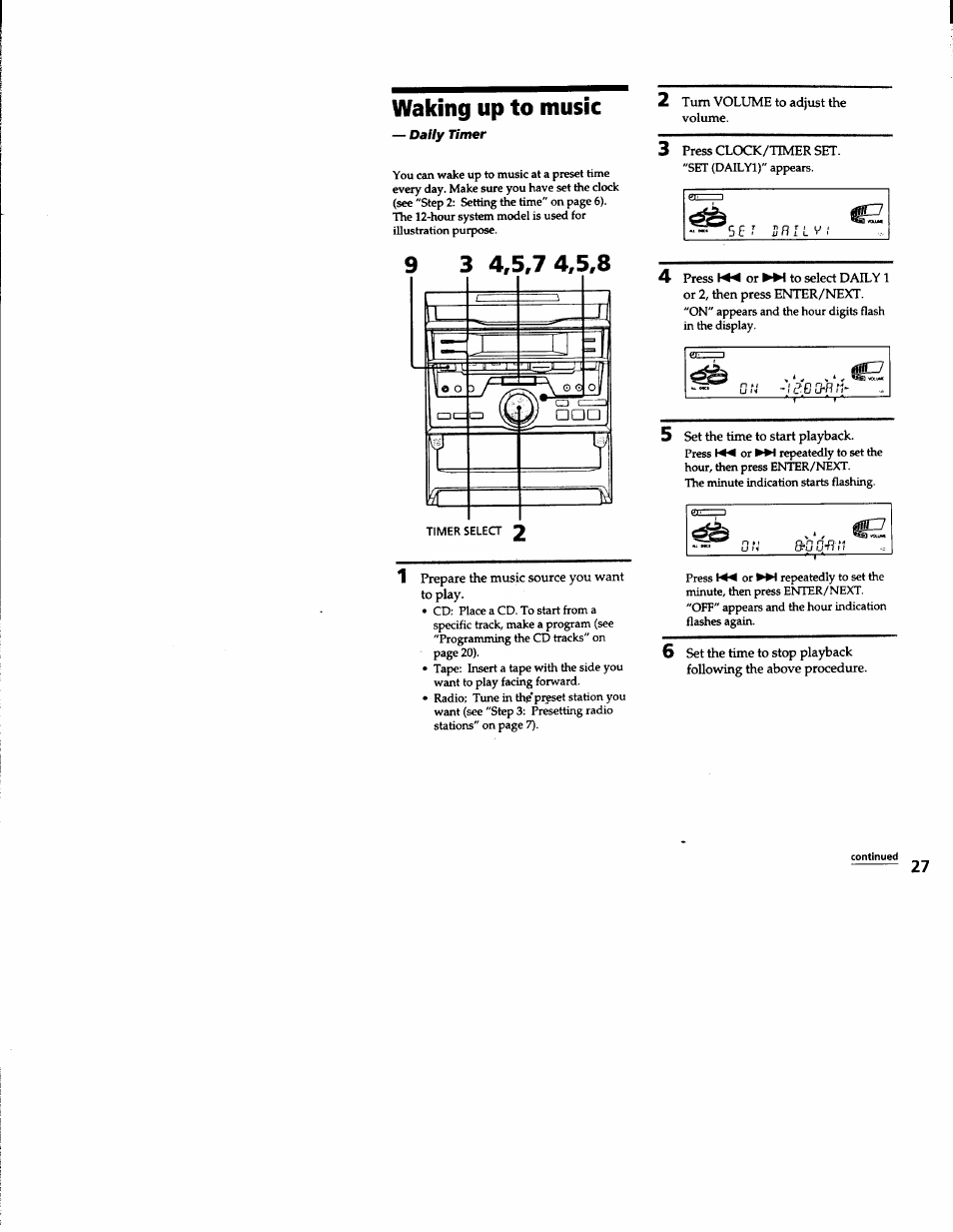 Waking up to music | Sony MHC-RXD3 User Manual | Page 27 / 35