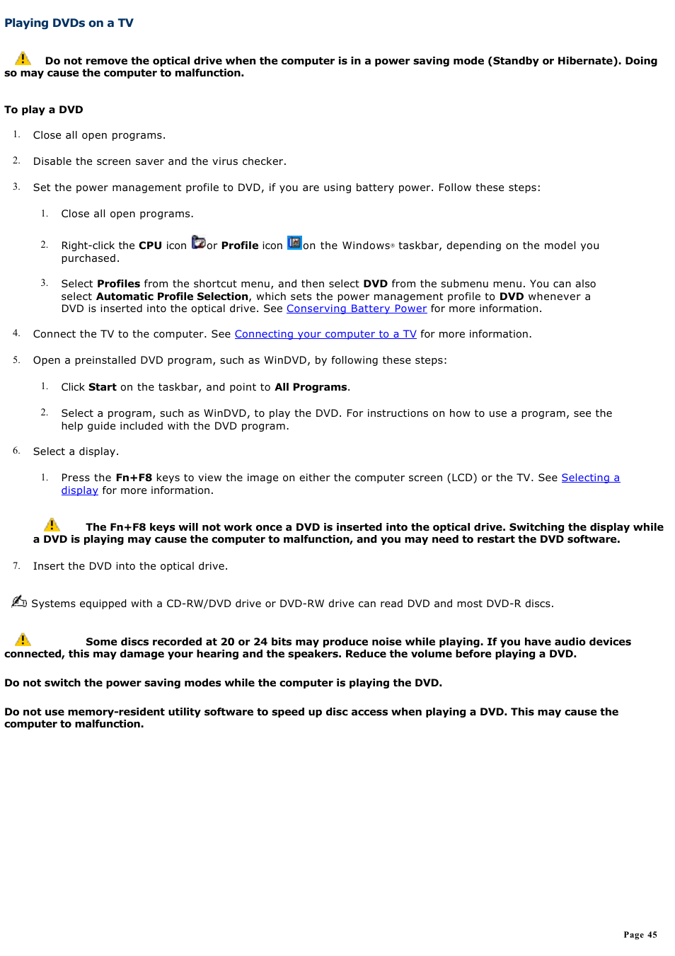 Playing dvds on a tv | Sony PCG-GRV670 User Manual | Page 45 / 162