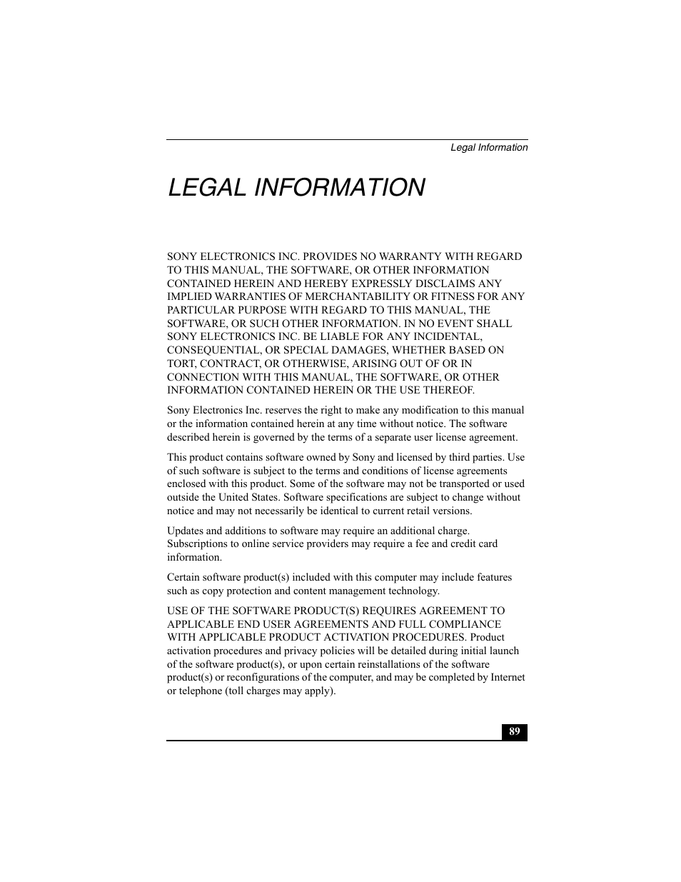 Legal information | Sony PCG-R505ESP User Manual | Page 181 / 222