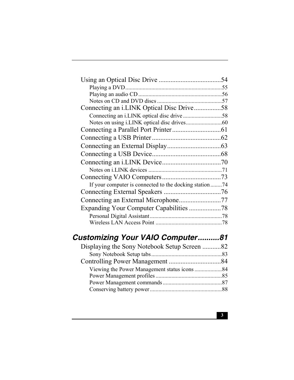 Customizing your vaio computer | Sony PCG-R505ESP User Manual | Page 3 / 222