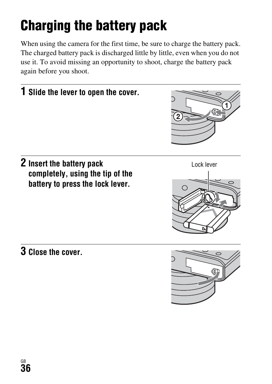 Preparing the camera, Charging the battery pack | Sony DSC-RX1R User Manual | Page 36 / 76