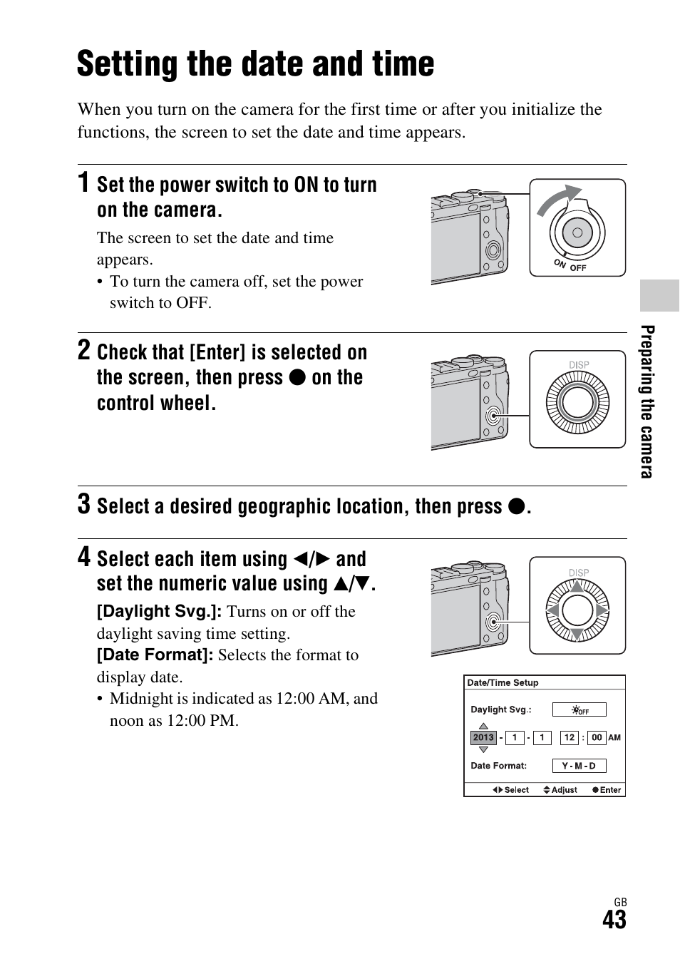 Setting the date and time | Sony DSC-RX1R User Manual | Page 43 / 76