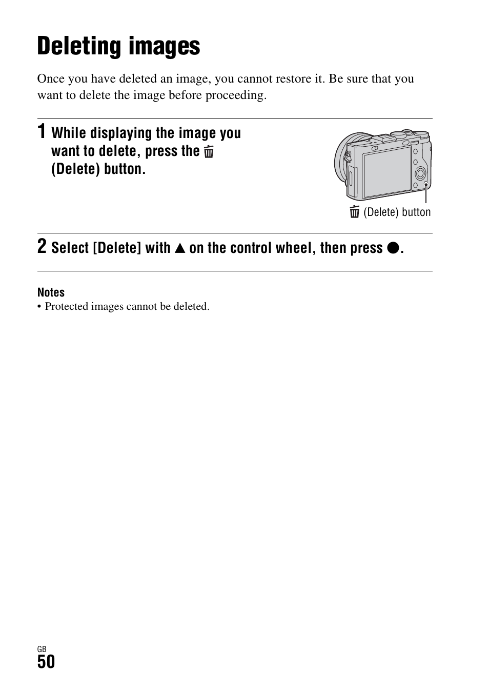 Deleting images | Sony DSC-RX1R User Manual | Page 50 / 76