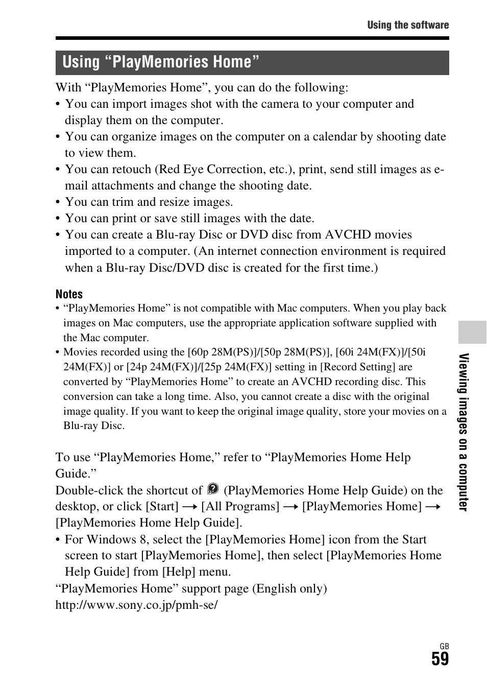 Using “playmemories home | Sony DSC-RX1R User Manual | Page 59 / 76