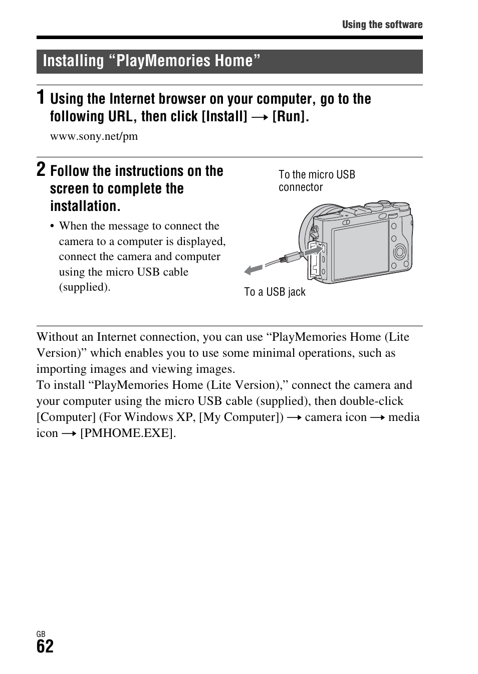 Installing “playmemories home, R (62) | Sony DSC-RX1R User Manual | Page 62 / 76