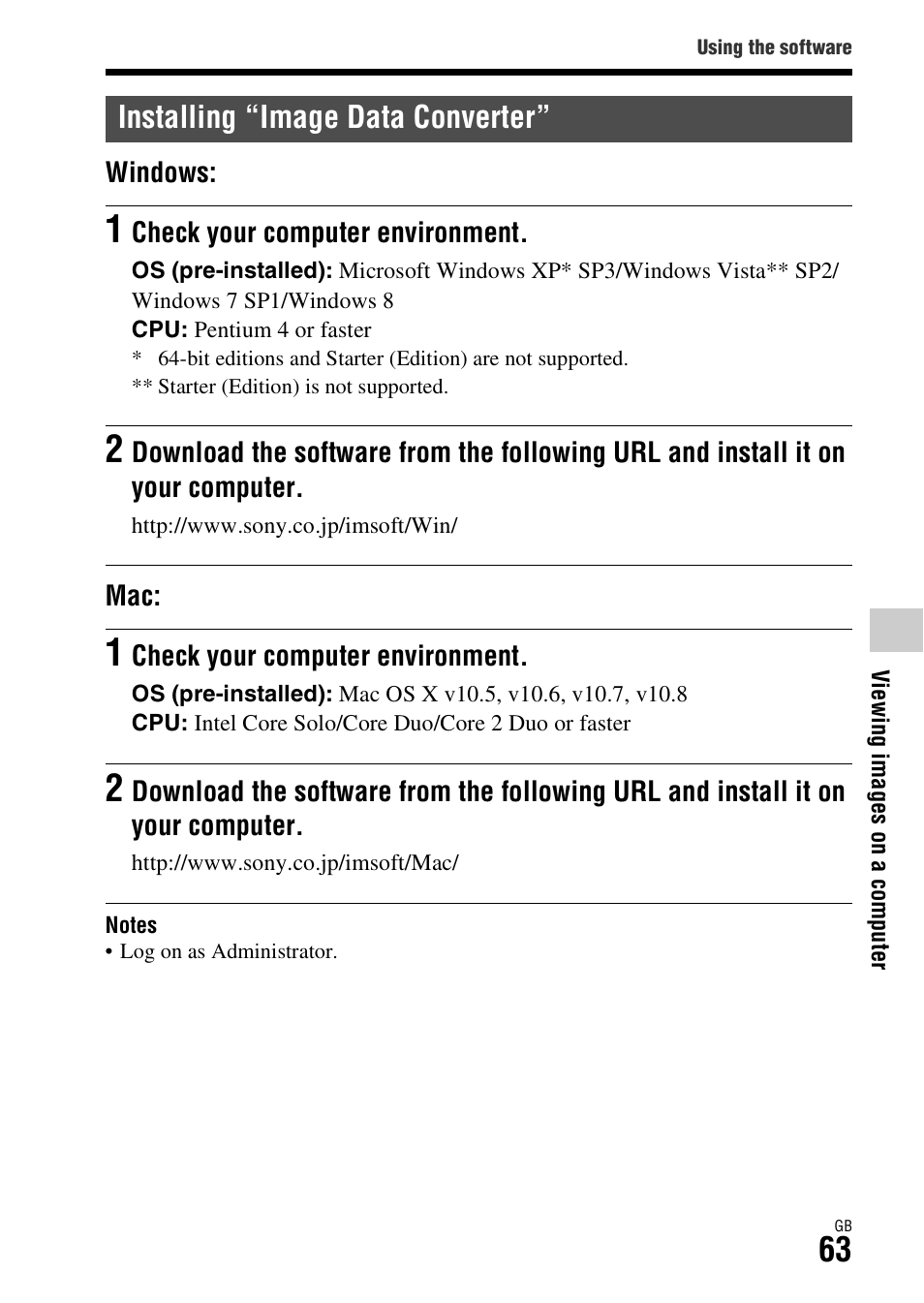 Installing “image data converter | Sony DSC-RX1R User Manual | Page 63 / 76