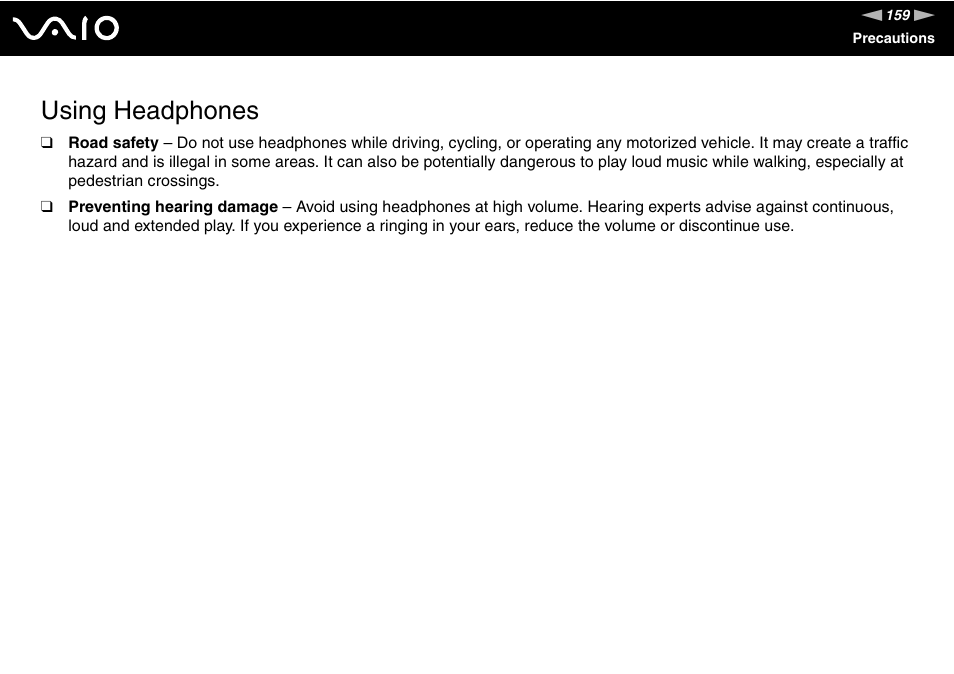 Using headphones | Sony VGN-SR390P User Manual | Page 159 / 217