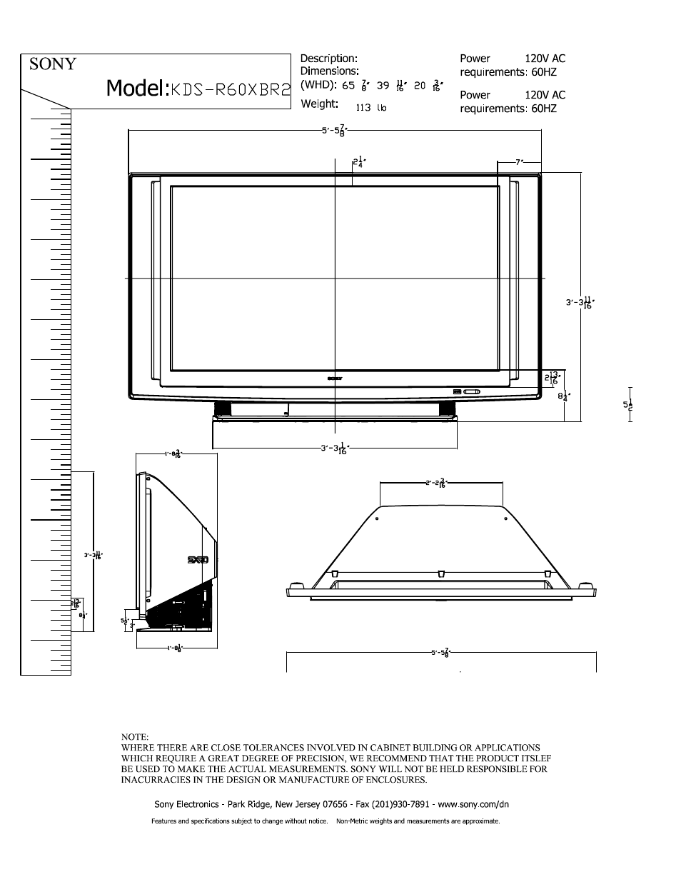 Sony KDS-R60XBR2 User Manual | 1 page