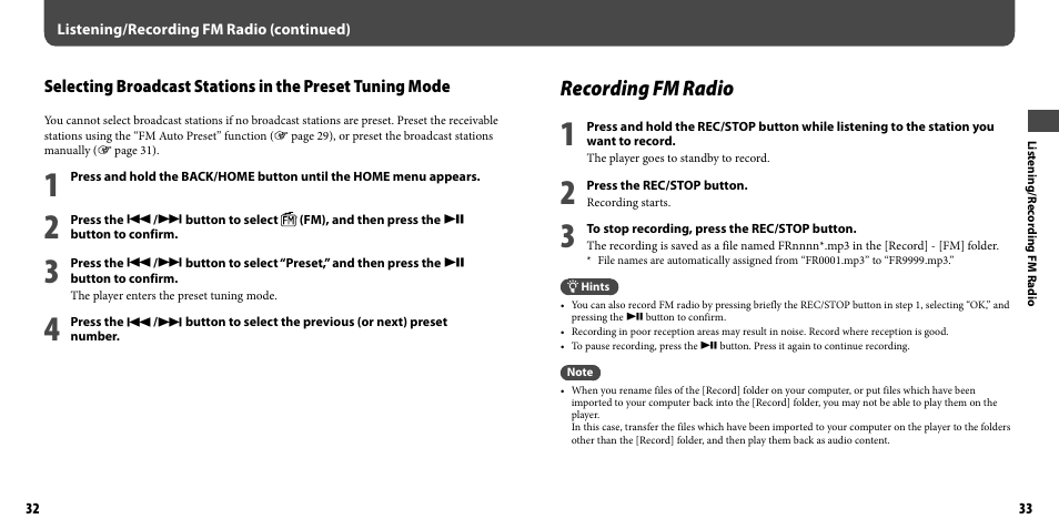 Recording fm radio | Sony NWZ-B103FBLK User Manual | Page 17 / 36