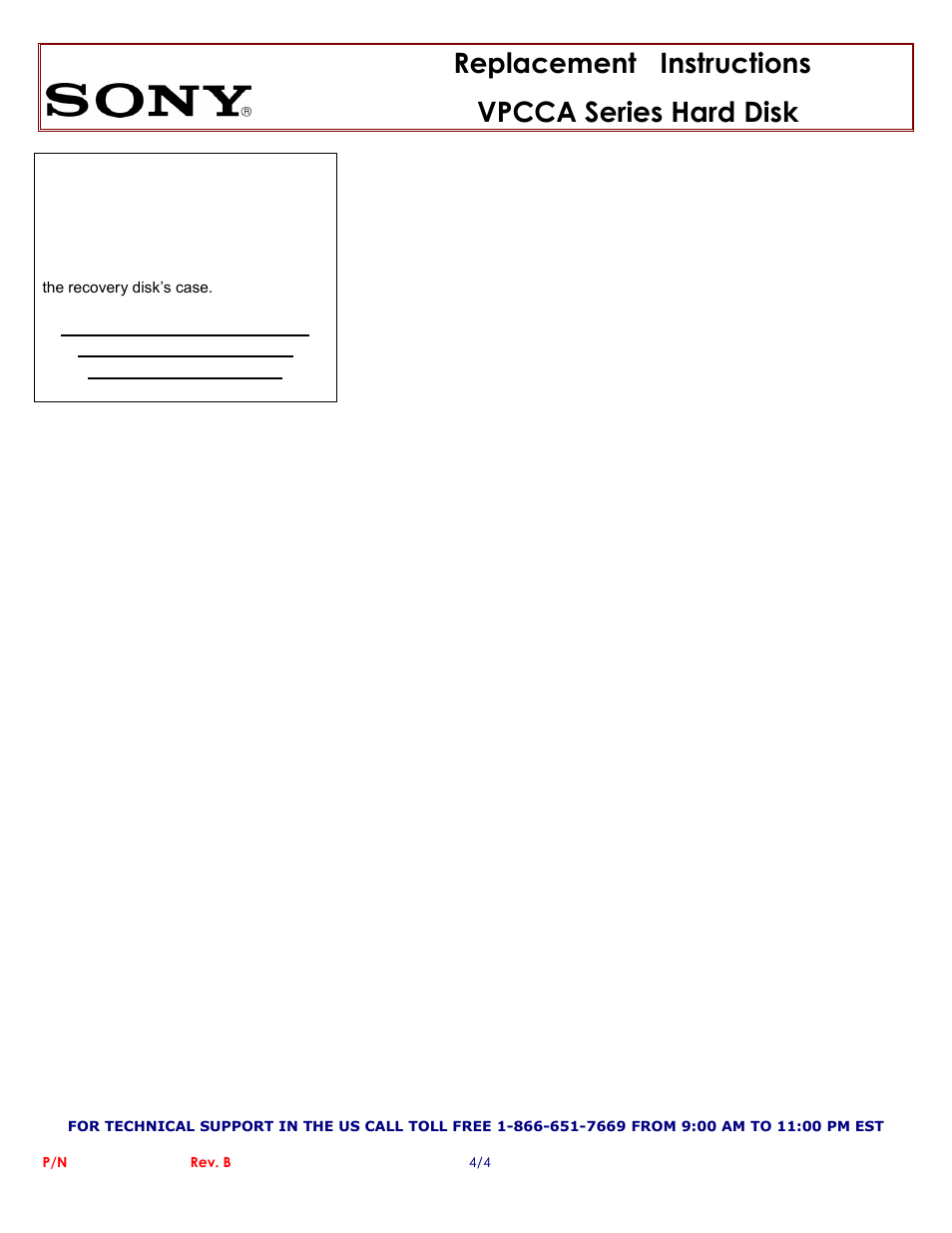 Replacement instructions vpcca series hard disk | Sony VPCCA17FX User Manual | Page 4 / 4