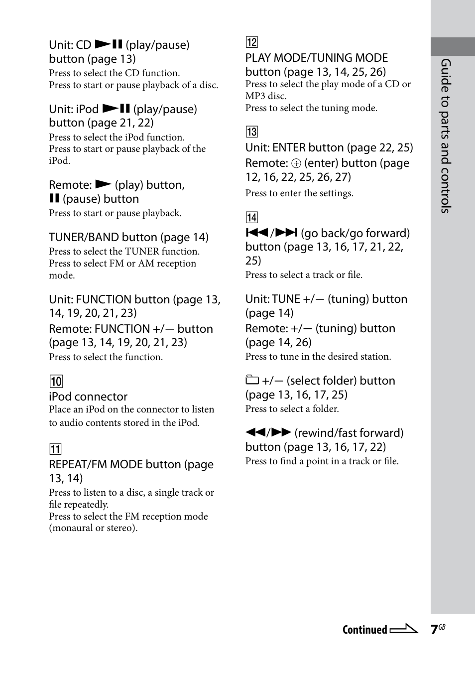 Guide t o par ts and c on tr ols | Sony CMT-BX50BTi User Manual | Page 7 / 44